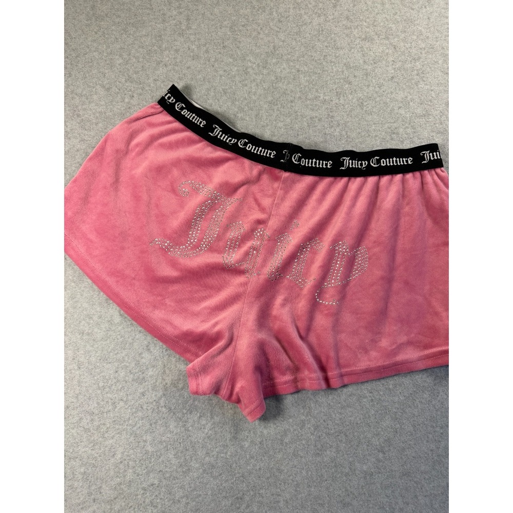 Womens Y2k Juicy Couture Sleepwear Soft Pink Bling Stretch Booty Shorts L SKU269